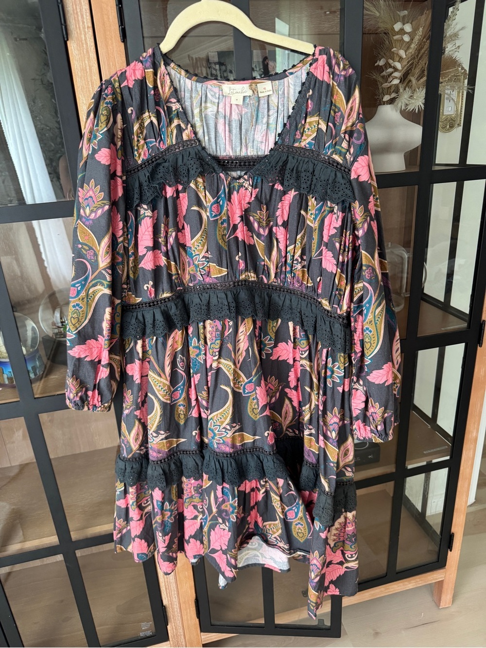 Anthropologie dress tiered long sleeve ruffle eyelet floral embroidered letmebe